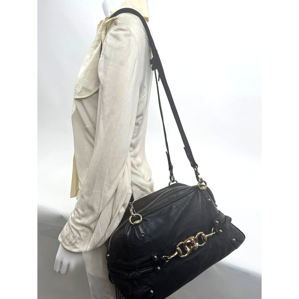 Gucci Black 3-Way Bag Horsebit Bamboo Accent Convertible Shoulder Crossbody Bag